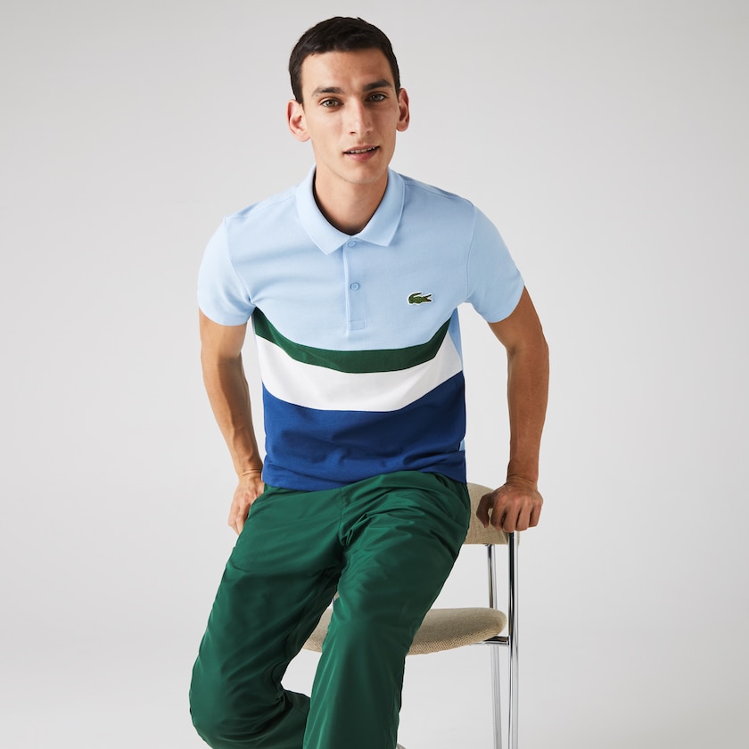 Camisa Polo Azuis Branco Verdes Azuis Masculino Lacoste Regular Fit Colorblock Cotton Piqué UJ7-44634W4