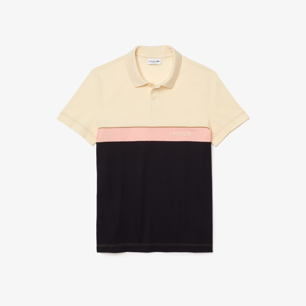 Camisa Polo Bege Azul Marinho Azuis Rosa Masculino Lacoste Regular Fit Colorblock Cotton Piqué UG0-20572I2