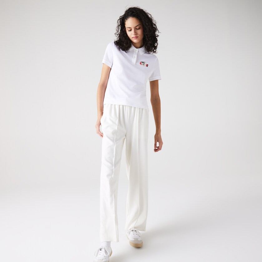 Camisa Polo Branco Feminino Lacoste Regular Fit Colored Crocodile Flowy Piqué EK6-10761S4