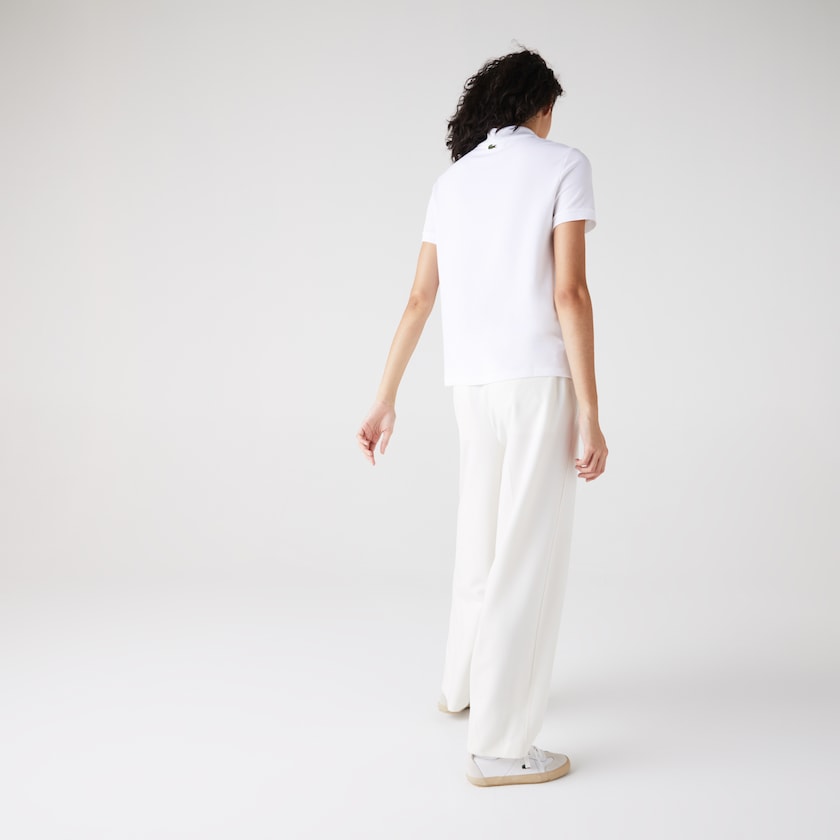 Camisa Polo Branco Feminino Lacoste Regular Fit Colored Crocodile Flowy Piqué EK6-10761S4