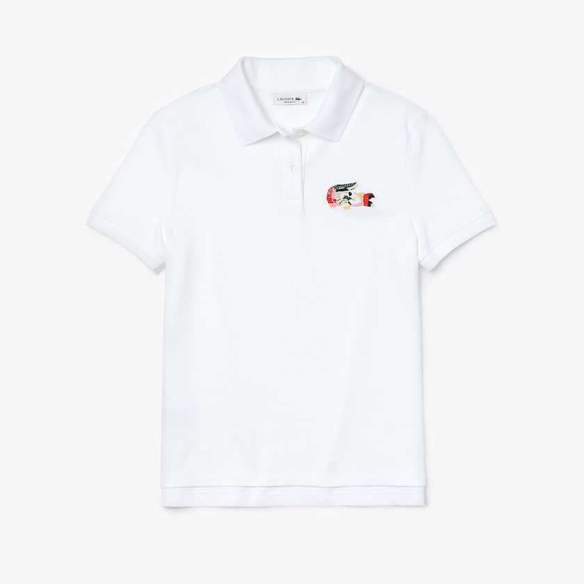 Camisa Polo Branco Feminino Lacoste Regular Fit Colored Crocodile Flowy Piqué EK6-10761S4
