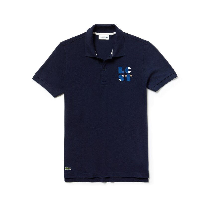 Camisa Polo Azul Marinho Azuis Masculino Lacoste Regular Fit LCST Lettering Petit Piqué QO6-58015K4