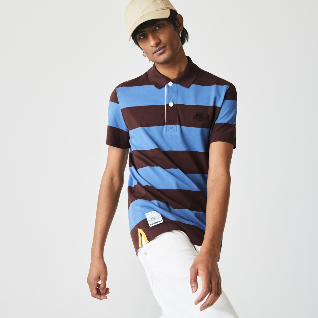 Camisa Polo Marrom Azuis Masculino Lacoste Regular Fit Striped Cotton Piqué CD2-02600M5