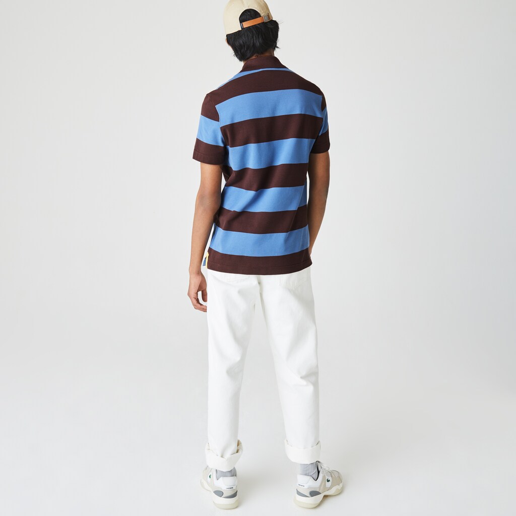 Camisa Polo Marrom Azuis Masculino Lacoste Regular Fit Striped Cotton Piqué CD2-02600M5
