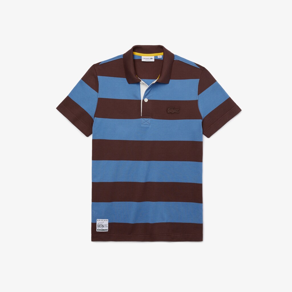Camisa Polo Marrom Azuis Masculino Lacoste Regular Fit Striped Cotton Piqué CD2-02600M5