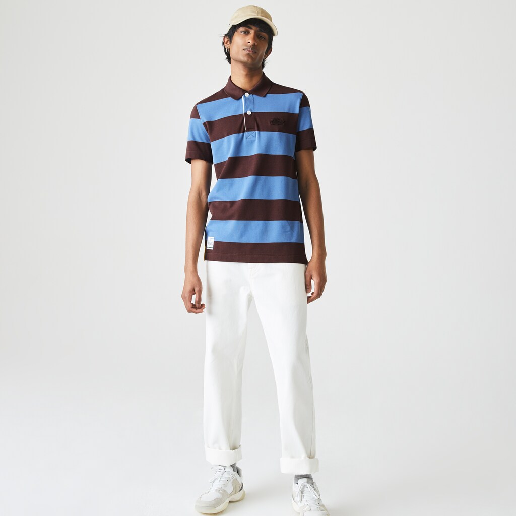 Camisa Polo Marrom Azuis Masculino Lacoste Regular Fit Striped Cotton Piqué CD2-02600M5