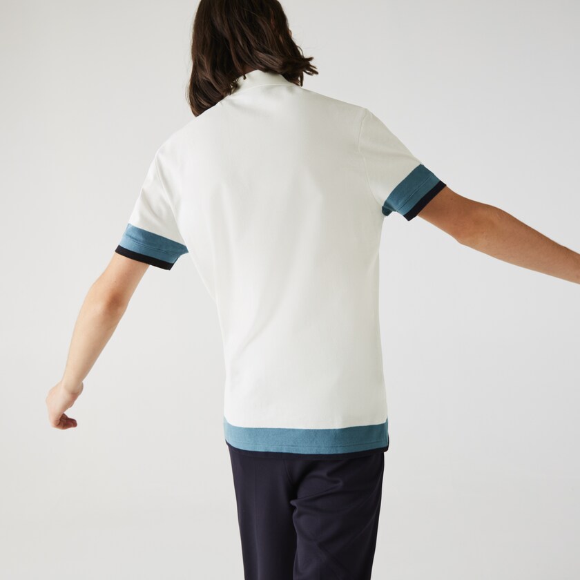 Camisa Polo Branco Azuis Azul Marinho Azuis Masculino Lacoste Regular Fit Textured Cotton Piqué DX5-79237N3