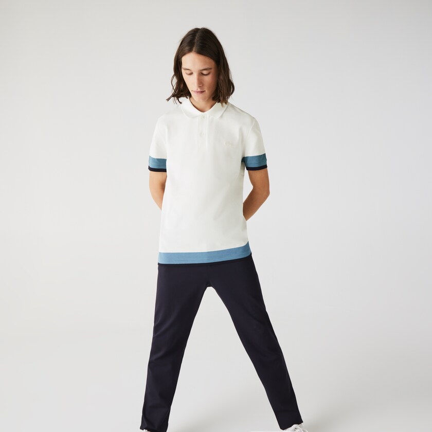 Camisa Polo Branco Azuis Azul Marinho Azuis Masculino Lacoste Regular Fit Textured Cotton Piqué DX5-79237N3