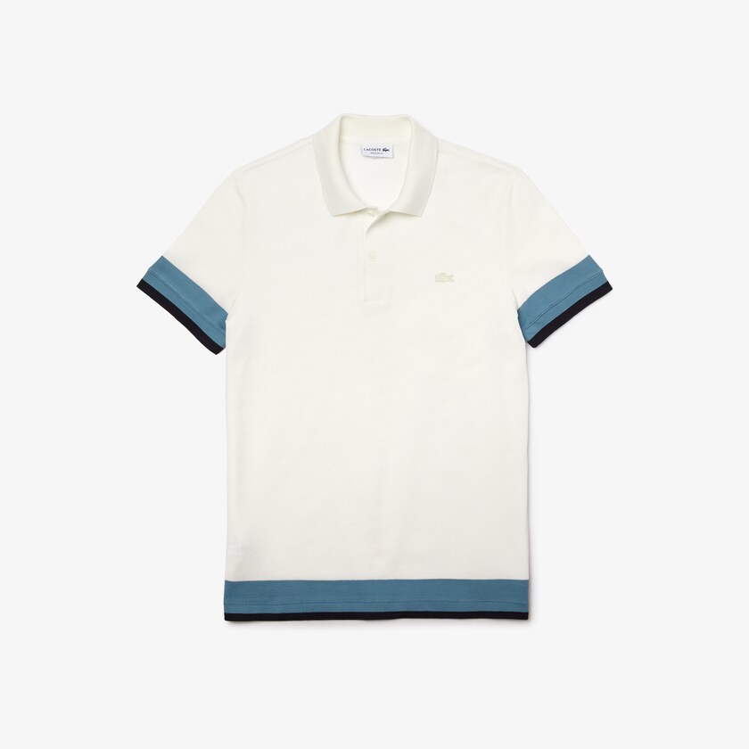 Camisa Polo Branco Azuis Azul Marinho Azuis Masculino Lacoste Regular Fit Textured Cotton Piqué DX5-79237N3