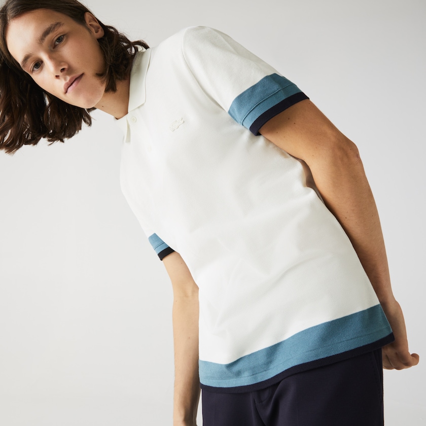Camisa Polo Branco Azuis Azul Marinho Azuis Masculino Lacoste Regular Fit Textured Cotton Piqué DX5-79237N3