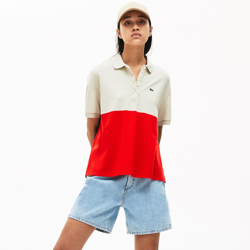 Camisa Polo Vermelhas Bege Azul Marinho Azuis Feminino Lacoste Relaxed-Fit Lightweight Color-Block Piqué KR8-95659Q3