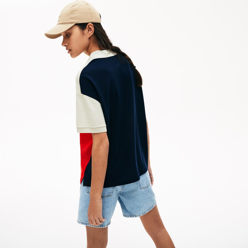 Camisa Polo Vermelhas Bege Azul Marinho Azuis Feminino Lacoste Relaxed-Fit Lightweight Color-Block Piqué KR8-95659Q3
