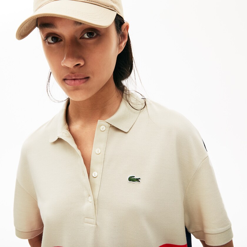 Camisa Polo Vermelhas Bege Azul Marinho Azuis Feminino Lacoste Relaxed-Fit Lightweight Color-Block Piqué KR8-95659Q3