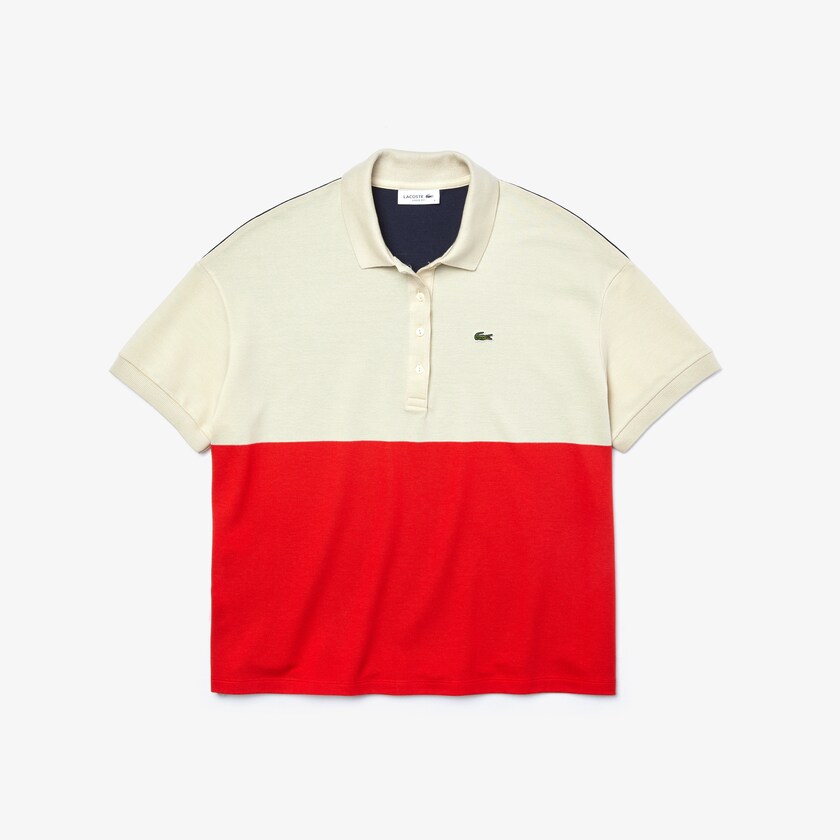 Camisa Polo Vermelhas Bege Azul Marinho Azuis Feminino Lacoste Relaxed-Fit Lightweight Color-Block Piqué KR8-95659Q3