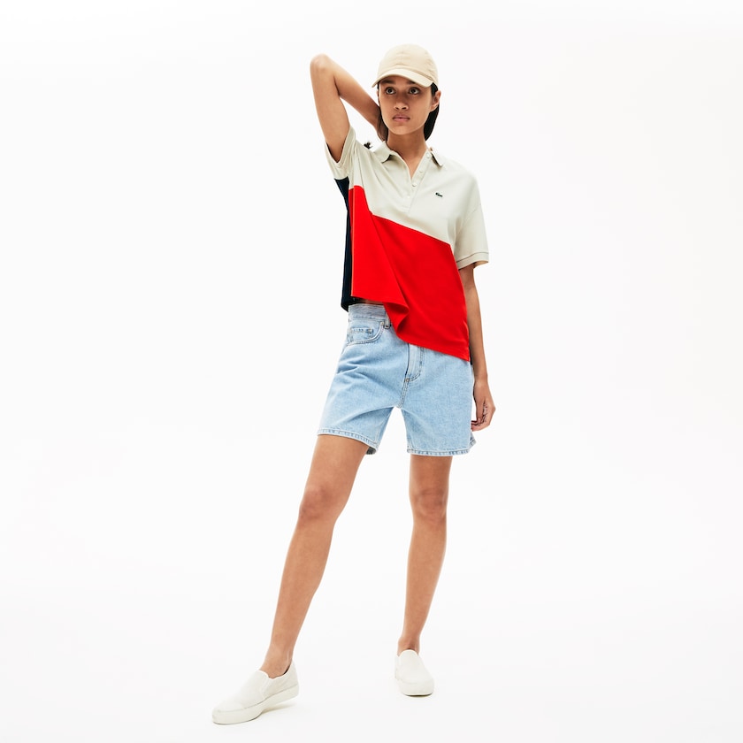 Camisa Polo Vermelhas Bege Azul Marinho Azuis Feminino Lacoste Relaxed-Fit Lightweight Color-Block Piqué KR8-95659Q3