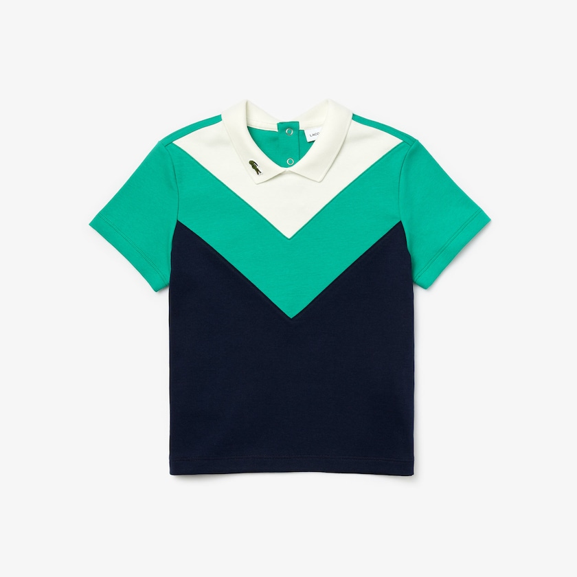 Camisa Polo Branco Verdes Azul Marinho Azuis Criança Lacoste Reverse Collar Colorblock Cotton XA4-01650A3