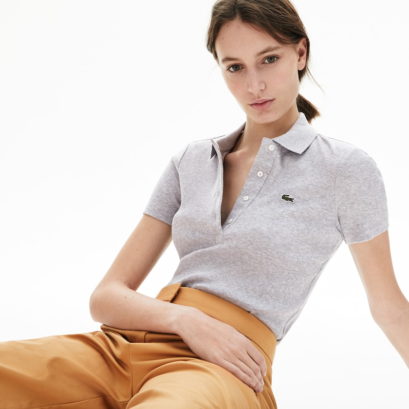 Camisa Polo Cinzentas Feminino Lacoste Ribbed Cotton BB1-83488Y7