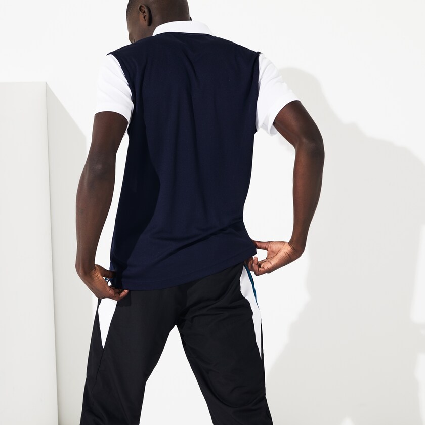 Camisa Polo Branco Azul Marinho Azuis Masculino Lacoste SPORT Breathable Color-Block Piqué FR3-26182I4