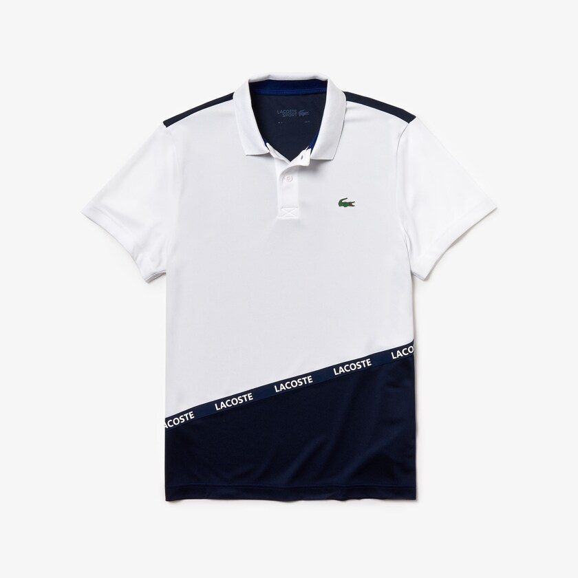 Camisa Polo Branco Azul Marinho Azuis Masculino Lacoste SPORT Breathable Color-Block Piqué FR3-26182I4