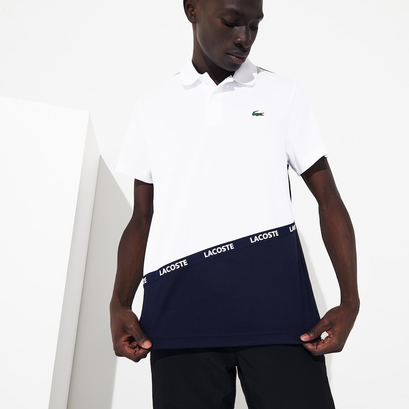 Camisa Polo Branco Azul Marinho Azuis Masculino Lacoste SPORT Breathable Color-Block Piqué FR3-26182I4