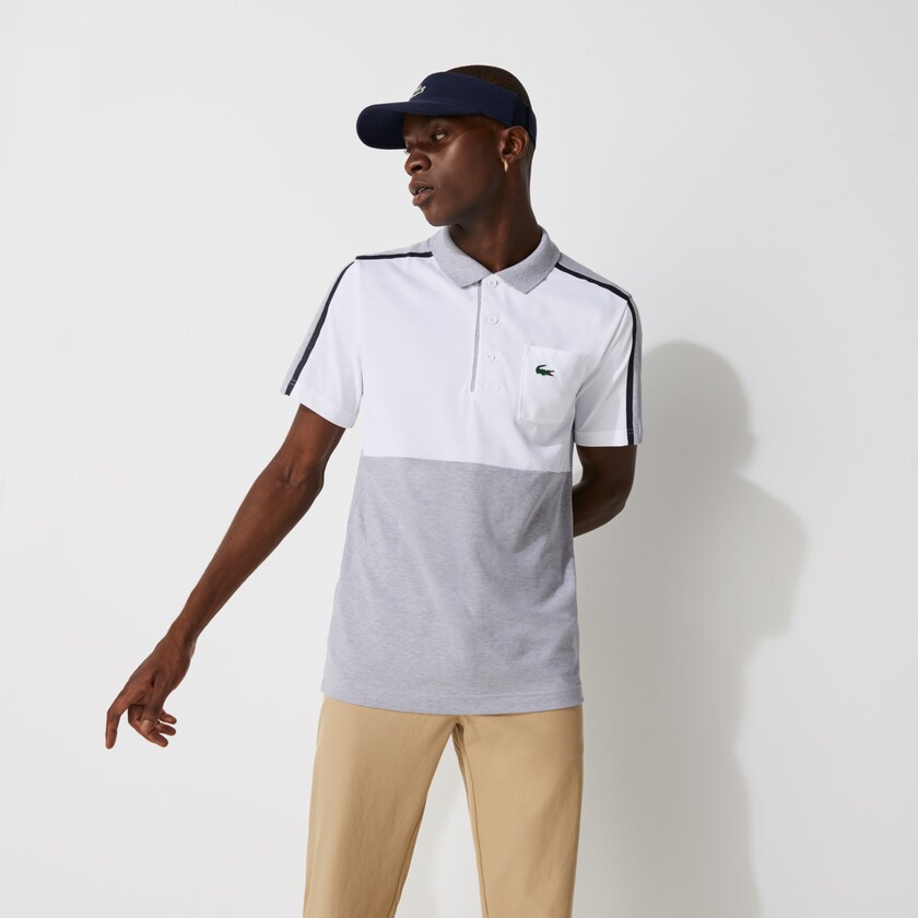 Camisa Polo Cinzentas Branco Azul Marinho Azuis Cinzentas Masculino Lacoste SPORT Breathable Colorblock Golf GY5-95459Q3