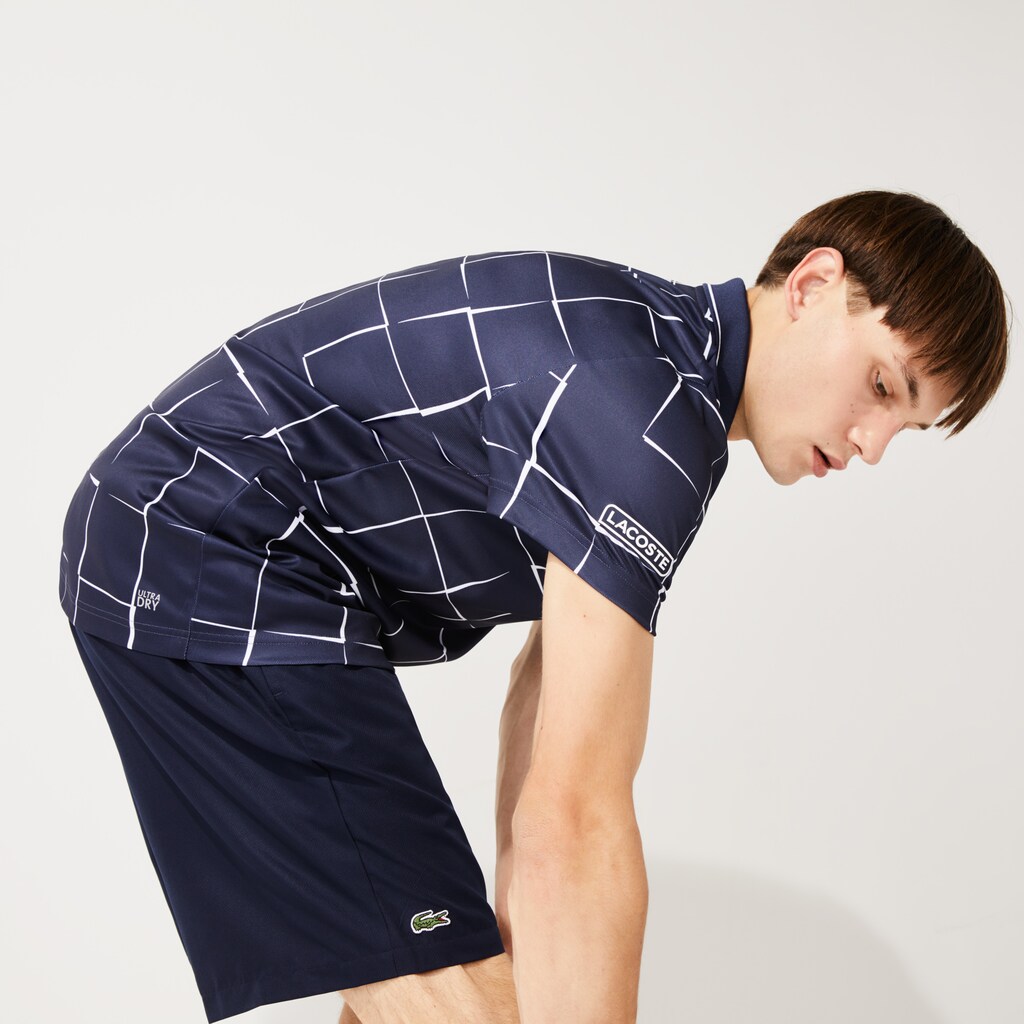 Camisa Polo Bege Vermelhas Masculino Lacoste SPORT Breathable Print Piqué Tennis NU1-29072K6