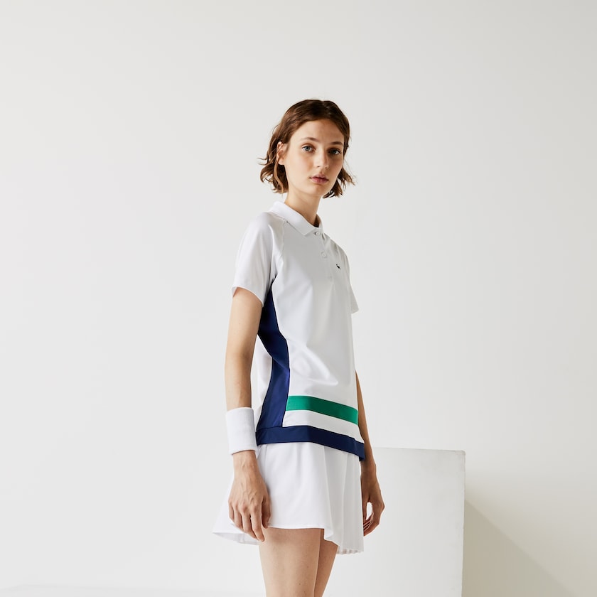 Camisa Polo Branco Azuis Verdes Pretas Feminino Lacoste SPORT Breathable Stretch Tennis KU9-73217D1