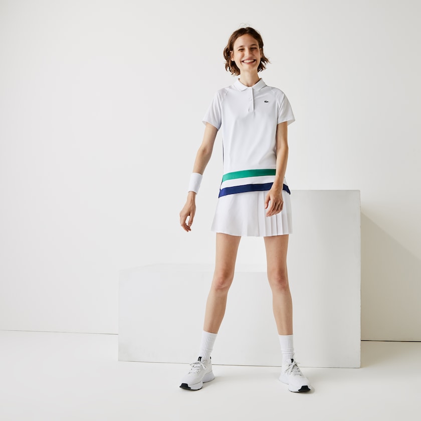 Camisa Polo Branco Azuis Verdes Pretas Feminino Lacoste SPORT Breathable Stretch Tennis KU9-73217D1