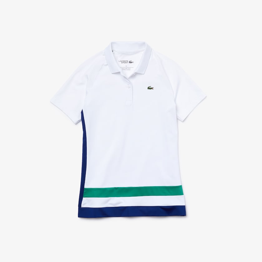 Camisa Polo Branco Azuis Verdes Pretas Feminino Lacoste SPORT Breathable Stretch Tennis KU9-73217D1
