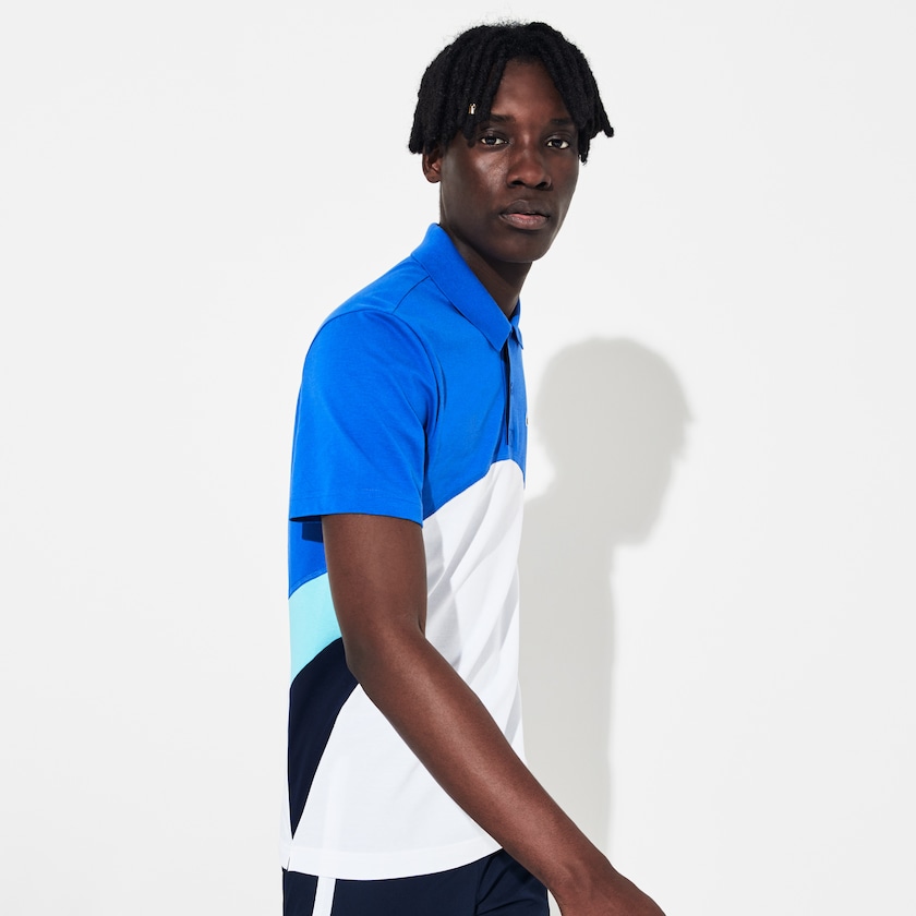 Camisa Polo Azuis Branco Azul Marinho Azuis Turquesa Masculino Lacoste SPORT Colorblock Performance AG1-15311T0
