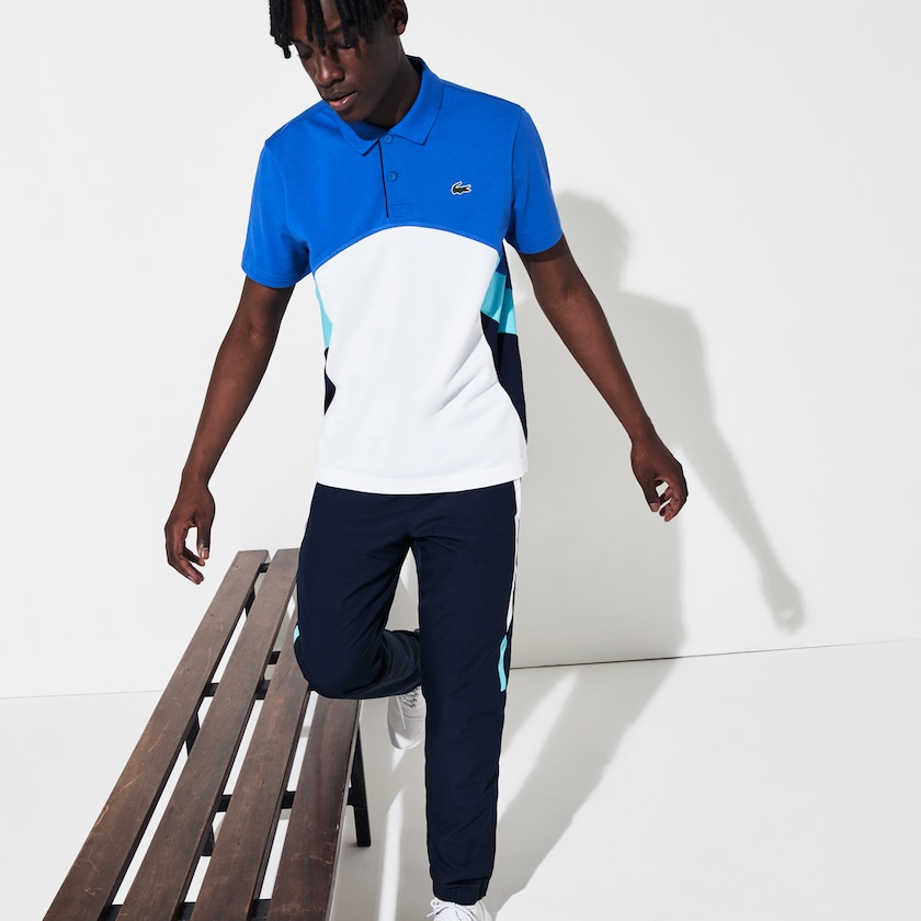 Camisa Polo Azuis Branco Azul Marinho Azuis Turquesa Masculino Lacoste SPORT Colorblock Performance AG1-15311T0