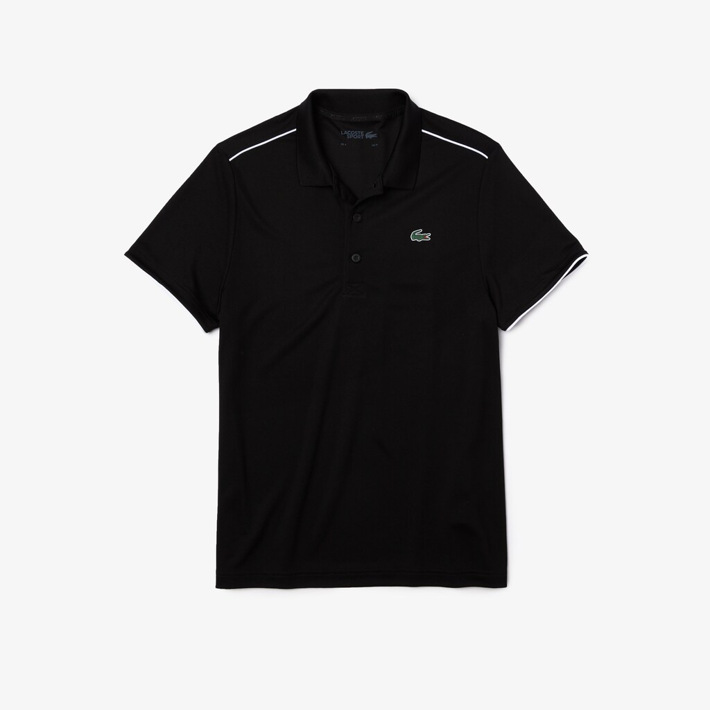 Camisa Polo Pretas Branco Masculino Lacoste SPORT Contrast Piping Breathable Piqué OC5-75477W3