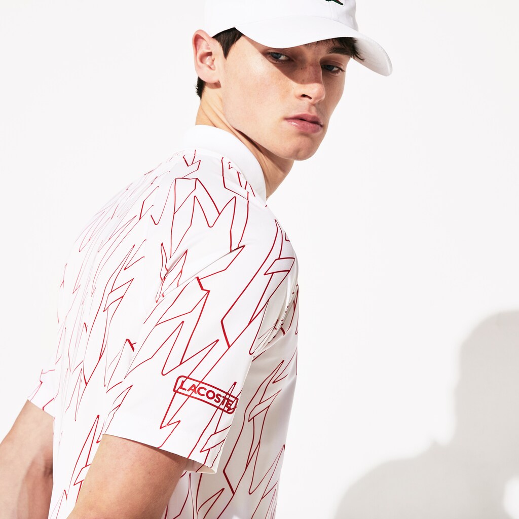 Camisa Polo Branco Verdes Masculino Lacoste SPORT French Open Ultra Lightweight Stretch VG7-30373S4