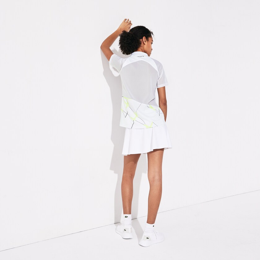 Camisa Polo Branco Amarelas Pretas Feminino Lacoste SPORT Geometric Print Breathable Tennis PR7-43744T6
