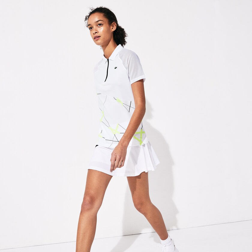 Camisa Polo Branco Amarelas Pretas Feminino Lacoste SPORT Geometric Print Breathable Tennis PR7-43744T6