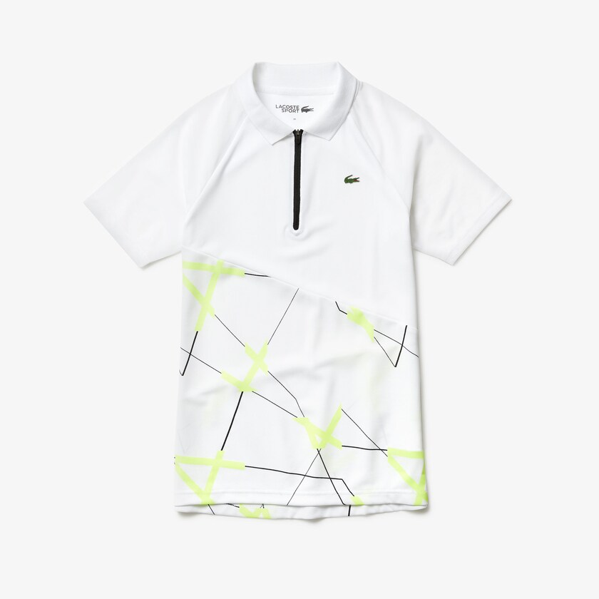 Camisa Polo Branco Amarelas Pretas Feminino Lacoste SPORT Geometric Print Breathable Tennis PR7-43744T6