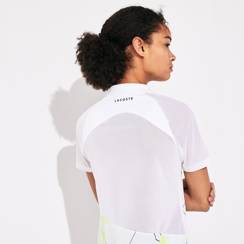 Camisa Polo Branco Amarelas Pretas Feminino Lacoste SPORT Geometric Print Breathable Tennis PR7-43744T6