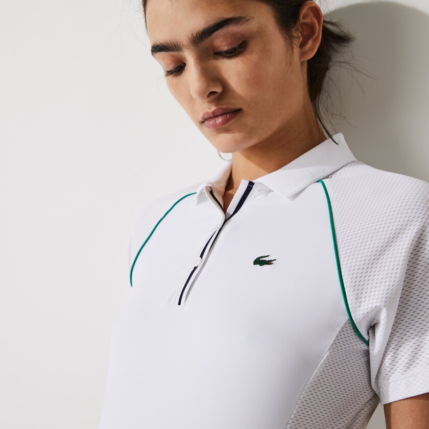Camisa Polo Branco Verdes Azul Marinho Azuis Feminino Lacoste SPORT Mixed-Matterial Breathable Stretch Tennis CX6-35153L6