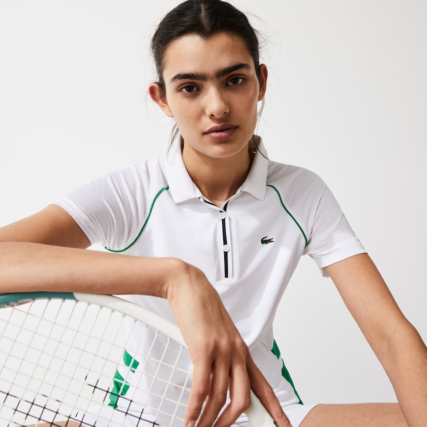 Camisa Polo Branco Verdes Azul Marinho Azuis Feminino Lacoste SPORT Mixed-Matterial Breathable Stretch Tennis CX6-35153L6