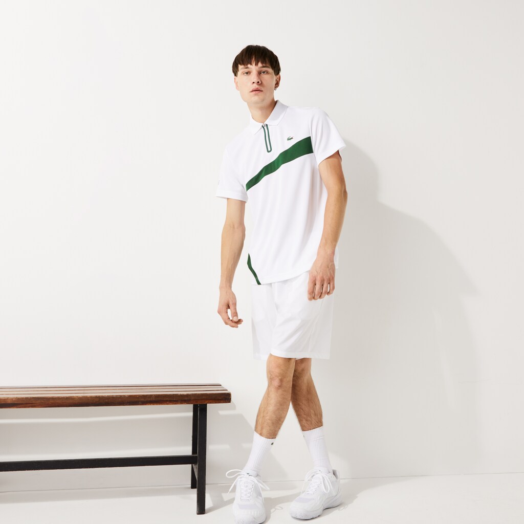 Camisa Polo Azul Marinho Azuis Branco Masculino Lacoste SPORT Paneled Breathable Piqué Tennis TC7-96489V0