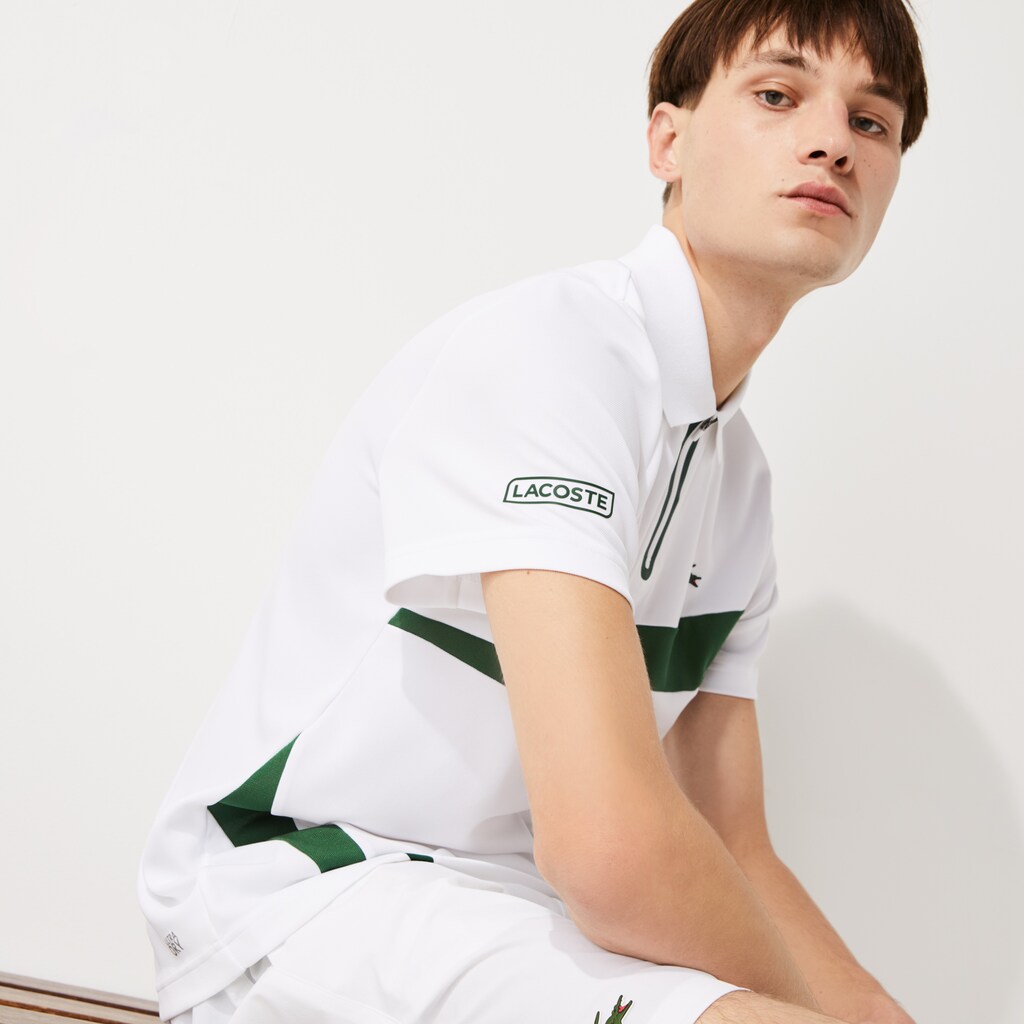 Camisa Polo Azul Marinho Azuis Branco Masculino Lacoste SPORT Paneled Breathable Piqué Tennis TC7-96489V0