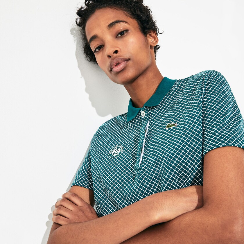 Camisa Polo Verdes Branco Vermelhas Feminino Lacoste SPORT Roland Garros Printed Cotton CP6-44414V1