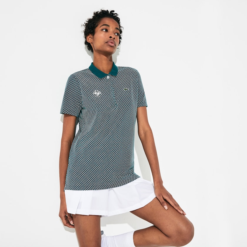 Camisa Polo Verdes Branco Vermelhas Feminino Lacoste SPORT Roland Garros Printed Cotton CP6-44414V1