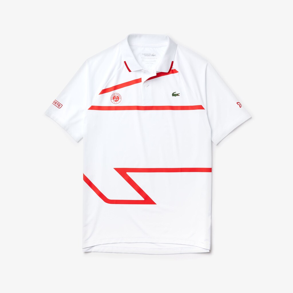Camisa Polo Branco Vermelhas Masculino Lacoste SPORT Roland Garros x Novak Djokovic OH0-39393B4
