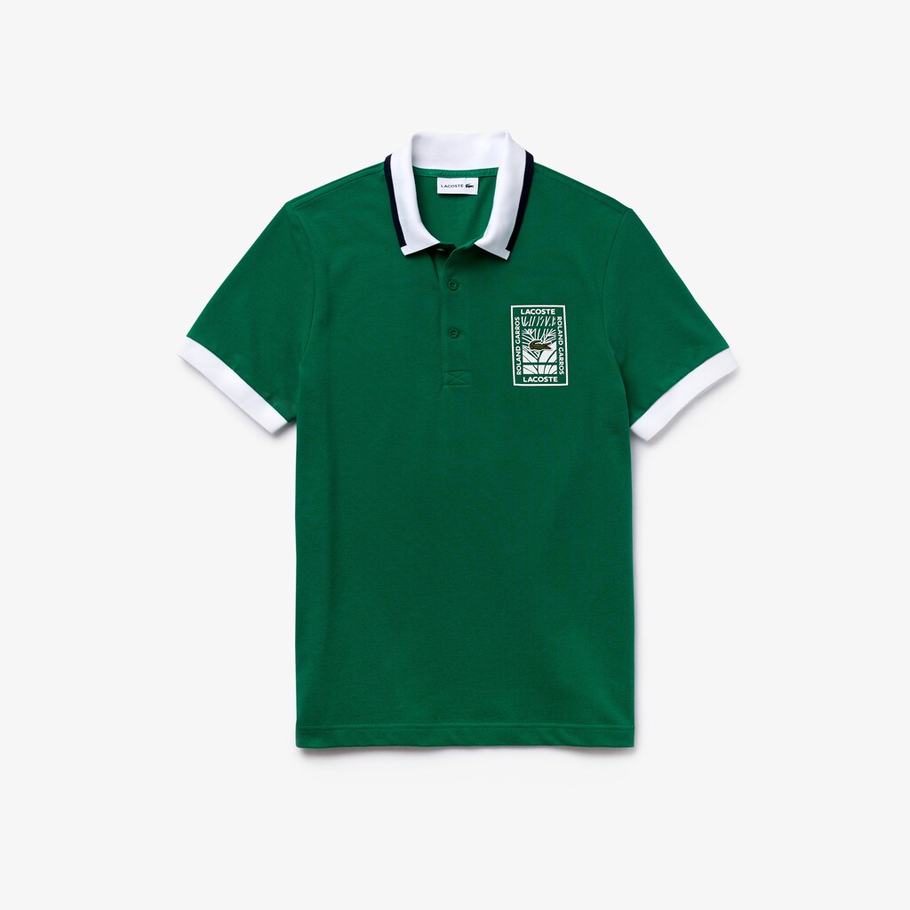 Camisa Polo Verdes Branco Azul Marinho Azuis Masculino Lacoste SPORT Roland Garros Plant-Print Cotton RP0-25922O0