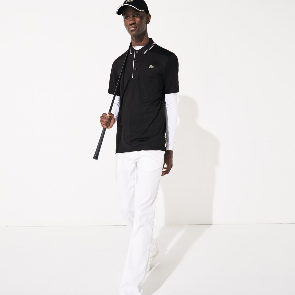 Camisa Polo Pretas Branco Masculino Lacoste SPORT Signature Breathable Golf BX4-07650G1