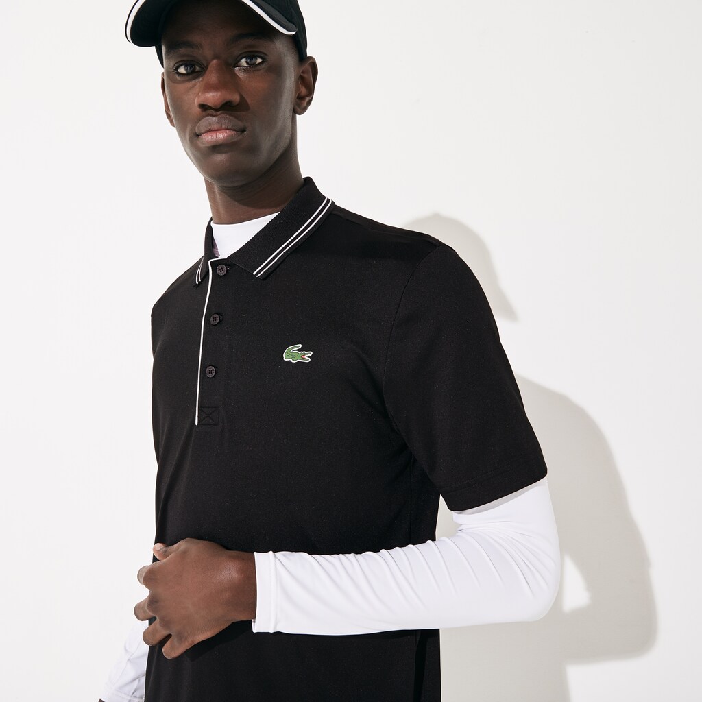 Camisa Polo Pretas Branco Masculino Lacoste SPORT Signature Breathable Golf BX4-07650G1