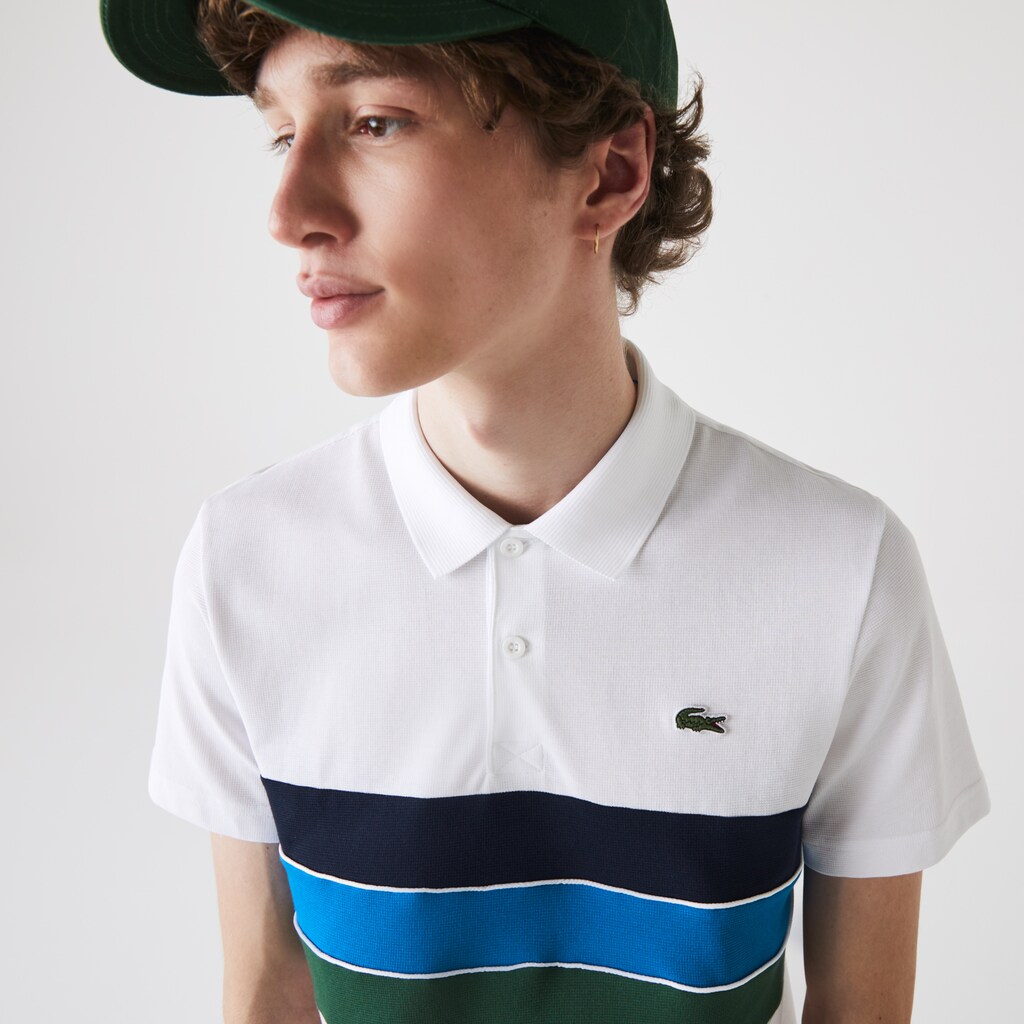 Camisa Polo Branco Verdes Azuis Azul Marinho Azuis Branco Masculino Lacoste SPORT Tricolor Paneled Lightweight Cotton WS6-60736J9