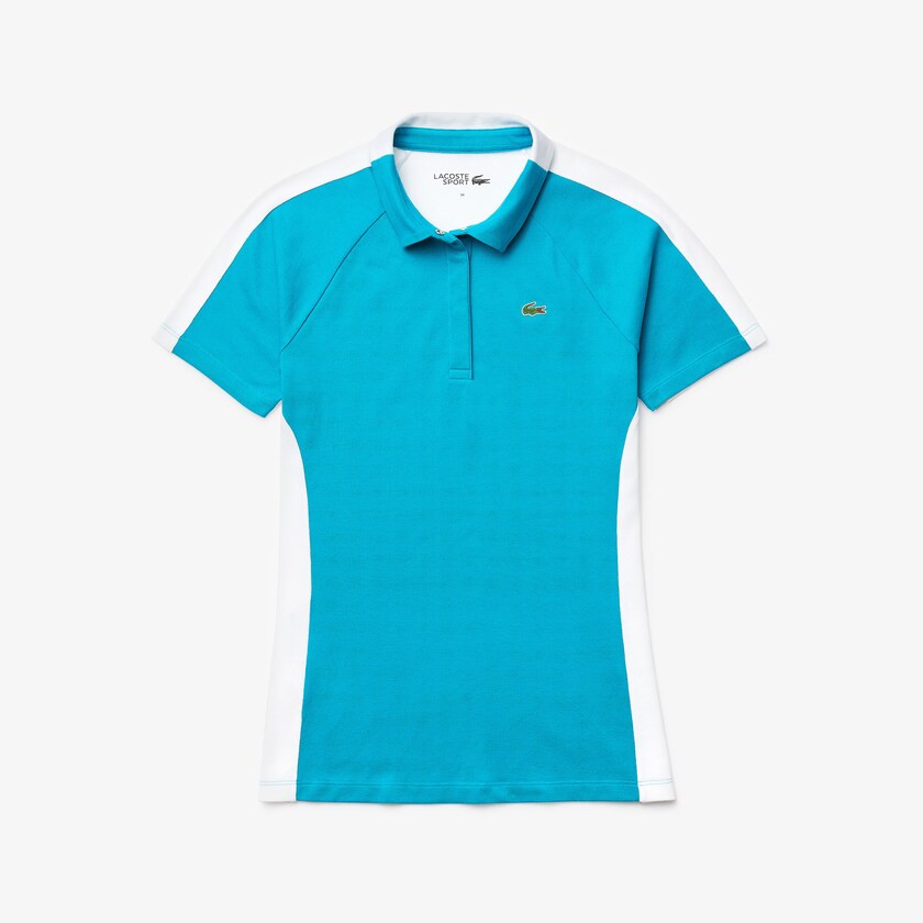 Camisa Polo Turquesa Branco Feminino Lacoste SPORT Two-Tone Stretch Cotton Piqué Golf QV2-85808Y9