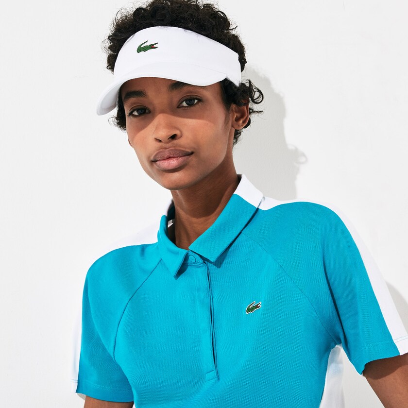 Camisa Polo Turquesa Branco Feminino Lacoste SPORT Two-Tone Stretch Cotton Piqué Golf QV2-85808Y9